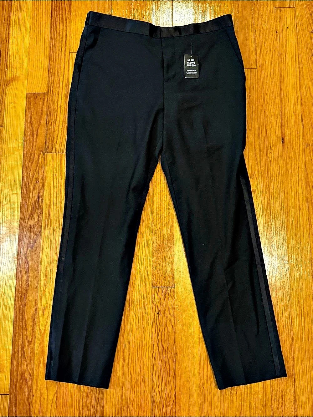 New Express Performance Slim Black Wool Blend Stretch Tuxedo Pants 30x30 NWT